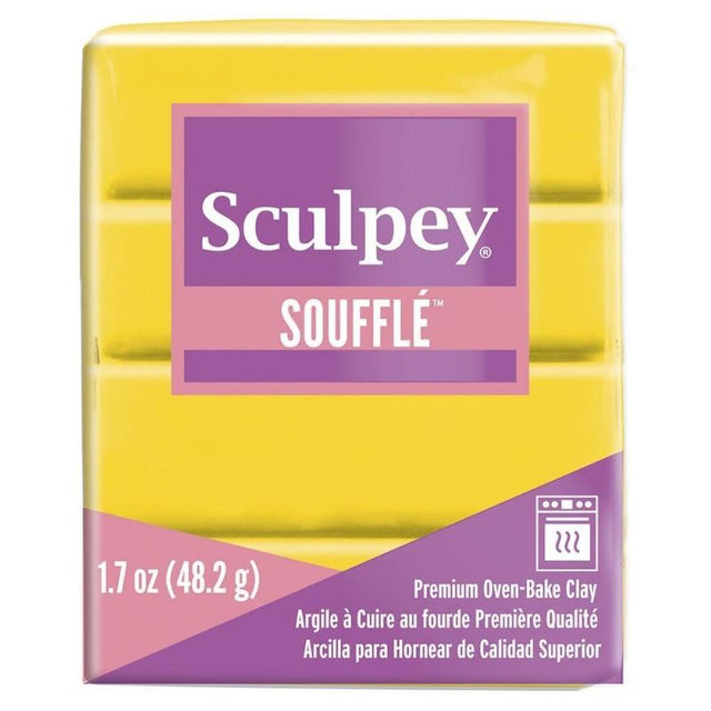 Vibrant Sculpey Soufflé in Canary, a lightweight polymer clay ideal for jewelry, decor, and fine detail sculpting.