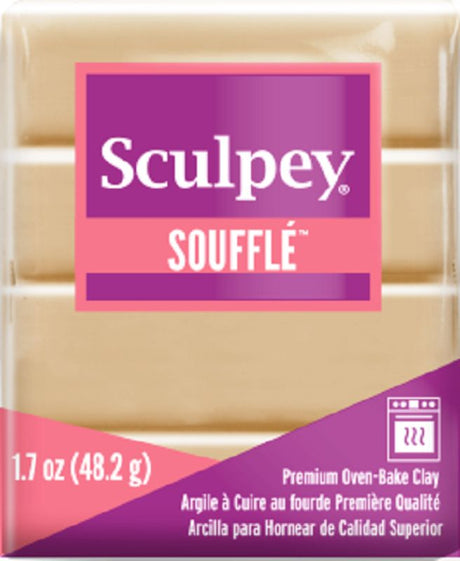 Lightweight SCULPEY SOUFFLE polymer clay in rich Latte, perfect for crafts with a suede finish after baking.