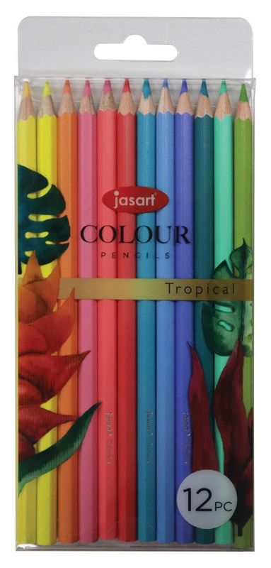 Colorful JASART STUDIO Pencil Set of 12 featuring vibrant tropical shades, ideal for artists and hobbyists.