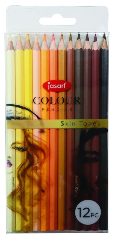 JASART Studio Pencil Set of 12 in diverse skin tones for artists, offering vibrant colors and excellent coverage for portraits.