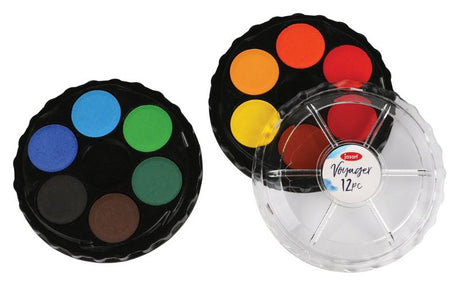 Colorful JASART Voyager Watercolour Discs Set, featuring strong pigments, ideal for blending and diverse art projects.