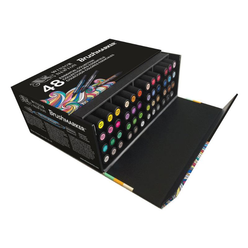 WINSOR & NEWTON Brushmarker Set of 48 vibrant alcohol-based markers for smooth application and exceptional blending.