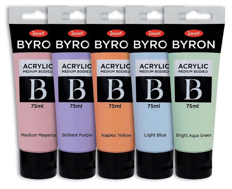 JASART BYRON pastel acrylic paint set of 5 in 75ml tubes for vibrant, smooth application on various surfaces.