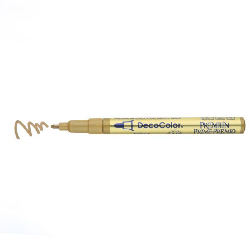 MARVY DECO GOLD PAINT MARKER with a fine bullet tip, perfect for crafts and detailed artwork with shiny, vibrant ink.