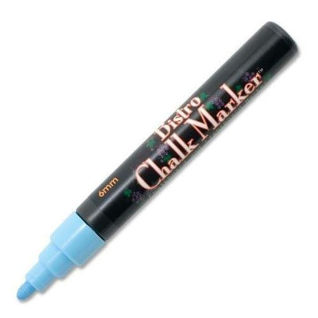 Fluro blue bullet chalk marker for vibrant designs on non-porous surfaces, easily erasable with a damp cloth.