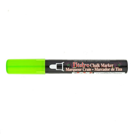 Fluorescent green Marvy Bistro Chalk Marker 480, perfect for vibrant menu boards and easy cleanup on non-porous surfaces.