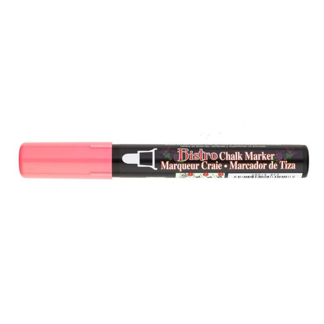 Marvy Bistro Chalk Marker 480 Bullet in Fluro Red, perfect for vibrant designs on non-porous surfaces like menus and windows.