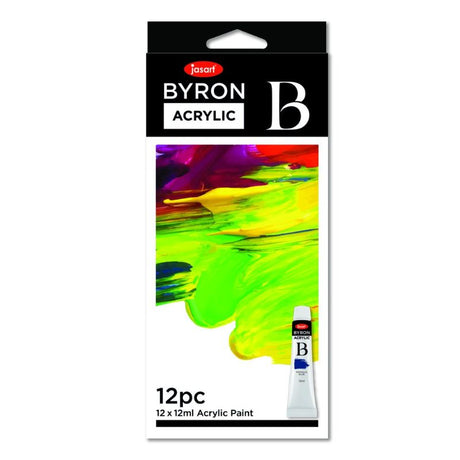 JASART BYRON 12ML acrylic paint set with 24 vibrant colors for artists, featuring easy blending and quick drying.