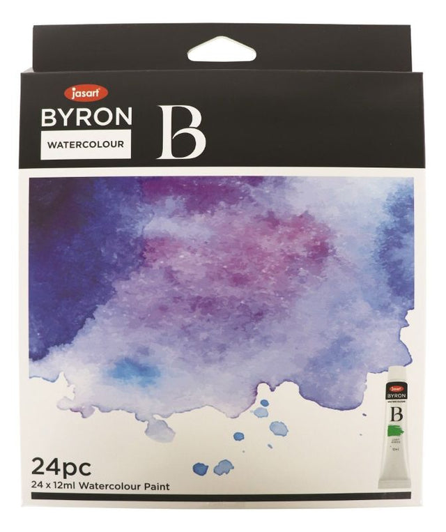 Vibrant 24-color JASART BYRON watercolour paint set in 12ml tubes, perfect for artists seeking high-quality pigments.