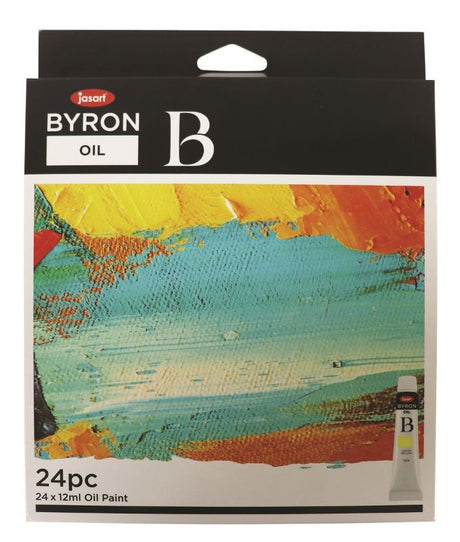 Jasart Byron Oil Paint Set featuring 24 vibrant 12ml tubes ideal for artists, showcasing rich colors for creative expression.