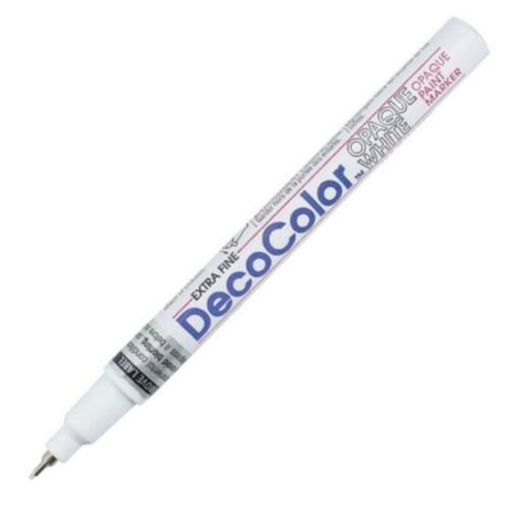 Extra fine white paint marker for detailed designs on various surfaces, ensuring vibrant, weatherproof, and long-lasting results.