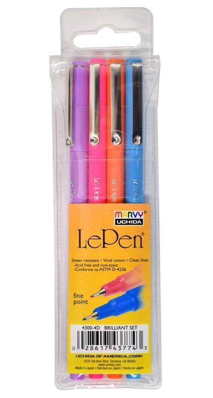 Set of 4 MARVY LE PENs featuring smooth, micro-fine tips in basic colors, ideal for journaling, crafting, and detailed work.