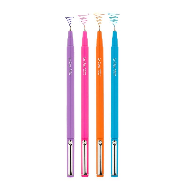 Set of 4 MARVY LE PEN markers in vibrant colors, ideal for precision drawing, journaling, and crafting. Non-toxic and acid-free ink.