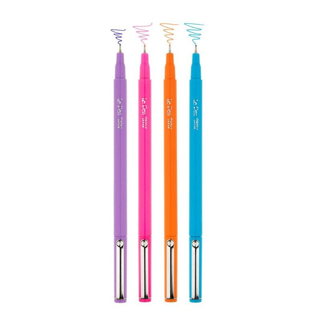 Set of 4 MARVY LE PEN markers in vibrant colors, ideal for precision drawing, journaling, and crafting. Non-toxic and acid-free ink.