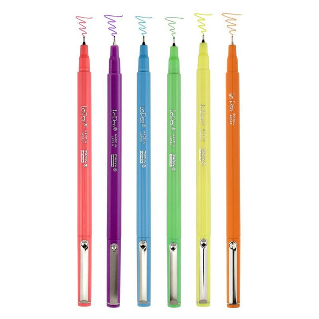 Vibrant neon MARVY LE PEN set of 6 with micro-fine tips, perfect for precise writing and artistic projects.