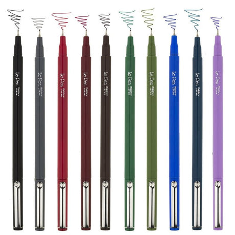 Set of 10 MARVY LE PEN fine tip pens in dark colors, perfect for precise writing, drawing, and crafting projects.