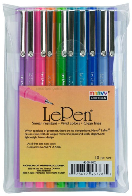 Vibrant set of 10 MARVY LE PENs, featuring micro-fine tips and acid-free ink for precise writing and colorful crafting.