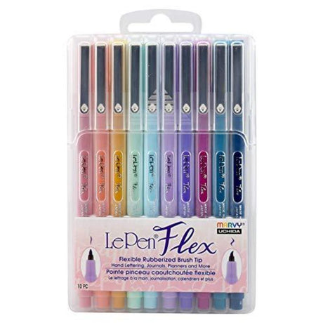 Set of 10 Marvy Le Pen Pastel pens featuring fine tips and soft, vibrant colors for precise writing and drawing.