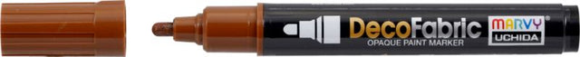 Brown MARVY DECO Fabric Paint Marker #223 with fine-point tip, perfect for detailed designs on fabric and safe for all ages.