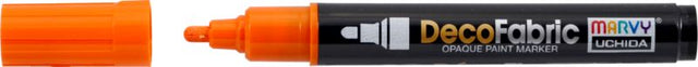 Vibrant orange Marvy Deco Fabric Paint Marker #223 with fine tip for precise detailing on fabric crafts and art projects.