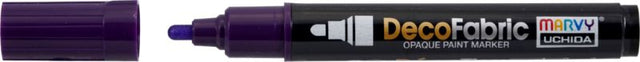 Vibrant violet fabric paint marker with fine tip, perfect for detailed designs and personalizing fabrics safely.