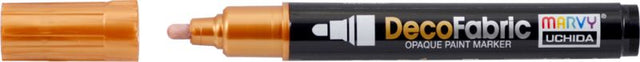 Bronze fabric paint marker with fine tip for detailed designs, ideal for personalized gifts and custom apparel.