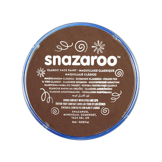 Light brown SNAZAROO face paint in an 18ml pot, perfect for safe, fun, and washable face painting for all occasions.