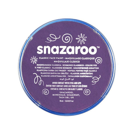 Purple SNAZAROO face paint in an 18ml pot, perfect for creative expressions, parties, and easy wash-off.