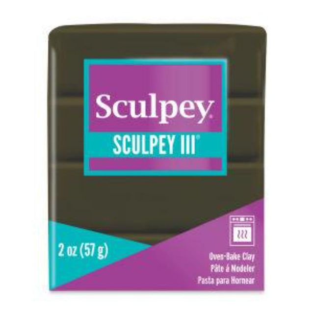 Suede Brown Sculpey III oven-bake clay, 57g, ideal for creative projects, offering softness and easy workability.