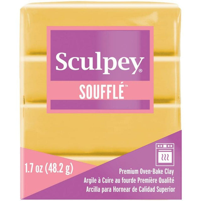 Yellow Ochre Sculpey Souffle 48g polymer clay, ideal for sculpting, jewelry, and art with a suede-like finish.