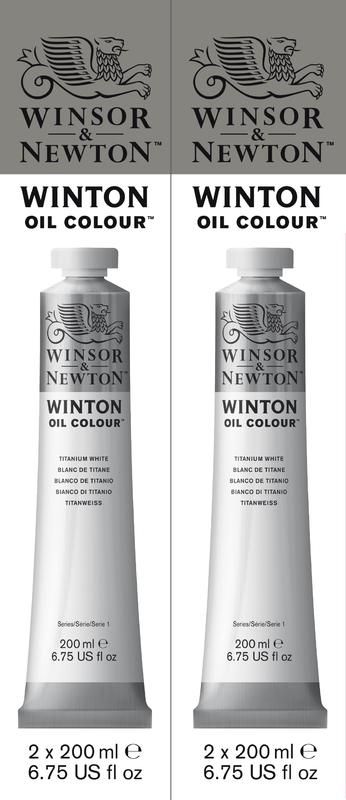 WINSOR & NEWTON Winton Oil Twin Pack: 200ml Titanium White tubes for vibrant color mixing and smooth application for artists.