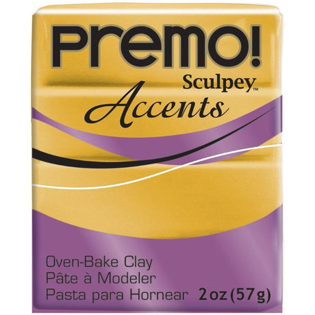 Sculpey Premo Accent Polymer Clay in 18K Gold, perfect for intricate designs, jewelry, and durable crafting projects.