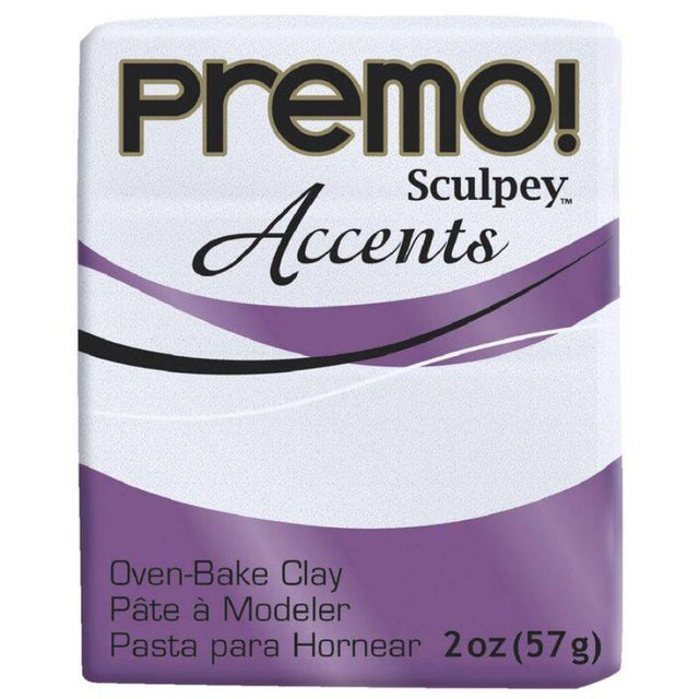 Sculpey Premo Frost White Glitter Polymer Clay, ideal for sparkling jewelry, decor, and detailed sculptures.