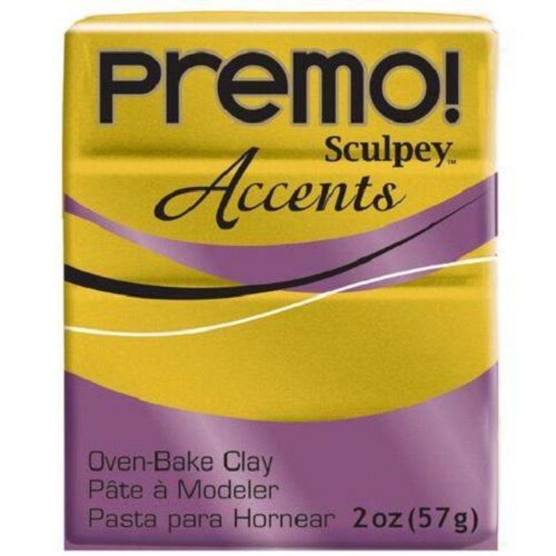 Antique Gold 5517 Sculpey Premo Accent Polymer Clay for crafting, offering durability and vibrant color for creative projects.