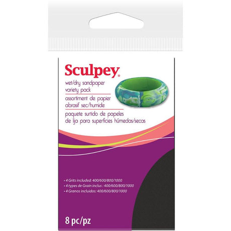 SCULPEY WET/DRY SANDPAPER PACK for smooth finishes on polymer clay, woodworking, and various DIY projects.