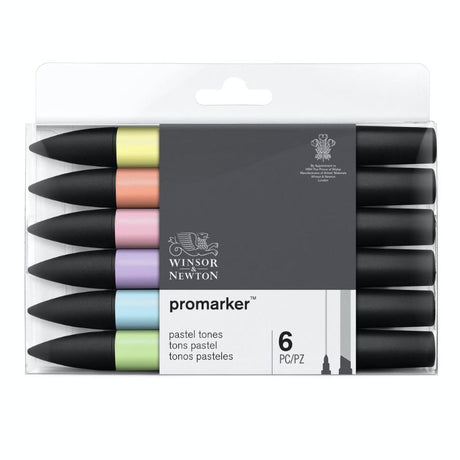 WINSOR & NEWTON Promarker set of 6 pastel tones, featuring soft hues for blending and artistic expression.