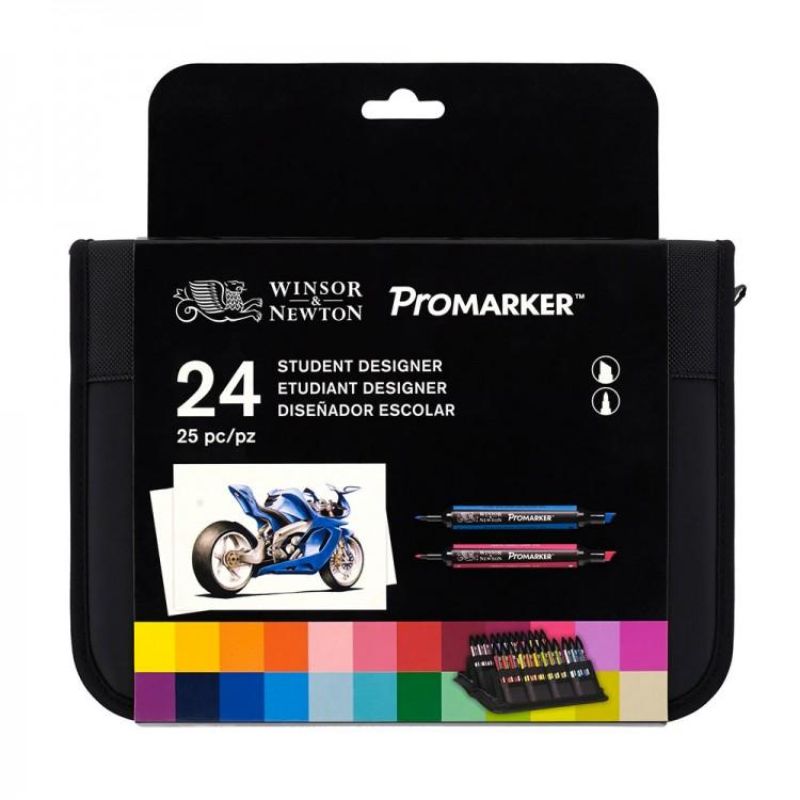 WINSOR & NEWTON Promarker Wallet of 24 featuring vibrant dual-tip markers, perfect for artists and creative projects on the go.