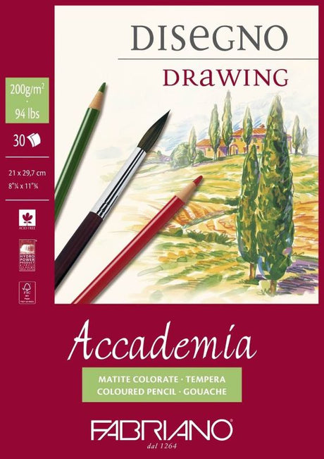 Premium FABRIANO Accademia Sketch Pad with 30 sheets of durable 200gsm paper, perfect for sketching, drawing, and mixed media.