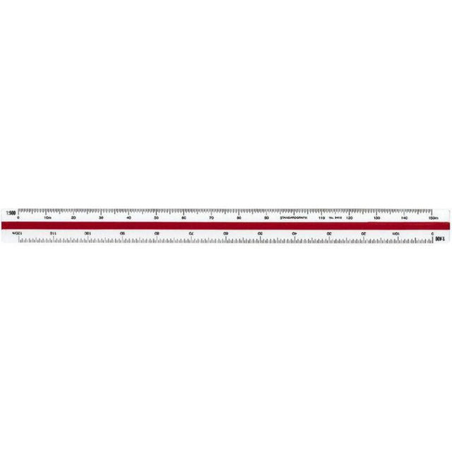 Triangular off-white scale ruler with colored flutings for architects, featuring multiple precise scales for accurate technical designs.