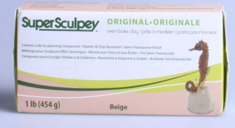 Beige Sculpey Super Sculpey 454g polymer clay, ideal for detailed sculptures and models, perfect for all skill levels.