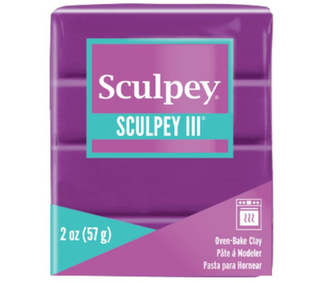 Vibrant violet SCULPEY III 57G oven-bake clay, soft and pliable for crafting intricate designs and artistic projects.