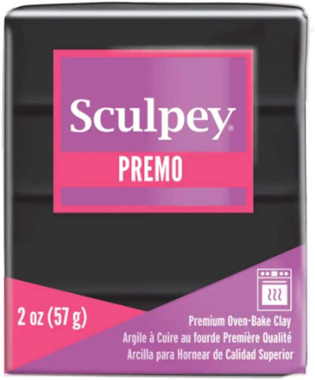 Sculpey Premo 57g Black Oven Bake Clay, perfect for intricate designs and durable creations, non-toxic for all ages.