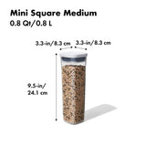 Airtight square container for pantry organization; BPA-free, stackable design with easy-pour fill line, 0.8Qt capacity.