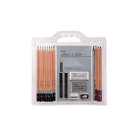 JASART 18-piece sketch set featuring high-quality pencils, markers, and essential tools for artists and students.