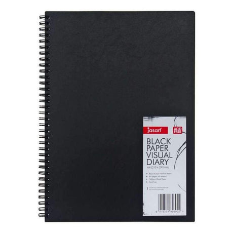 JASART A4 Visual Diary with 140gsm black paper, 80 acid-free pages for vibrant sketches and easy page tearing.