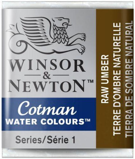 WINSOR & NEWTON Cotman half pan watercolour paint in Raw Umber 554, ideal for versatile, rich color in art.