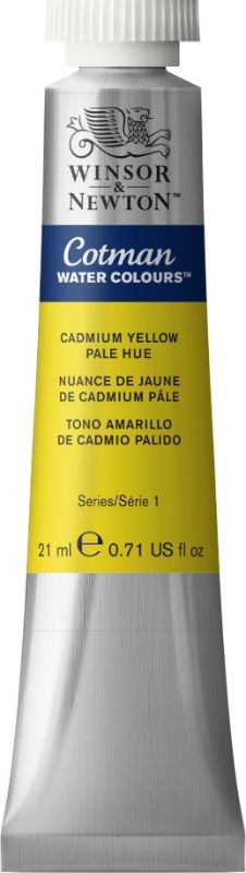 Vibrant 21ml tube of WINSOR & NEWTON Cotman Watercolour Paint in Cad Yellow Pale Hue 119, ideal for artists of all levels.