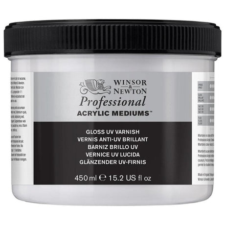 WINSOR & NEWTON Acrylic UV Varnish Gloss enhances artwork with a crystal-clear finish, protecting against UV rays and pollutants.