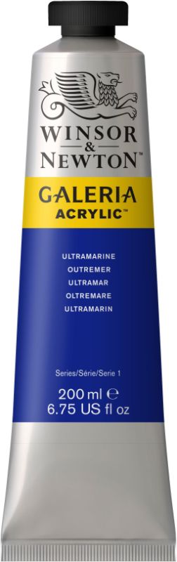 WINSOR & NEWTON GALERIA 200ml Ultramarine acrylic paint, vibrant hue, quick-drying, ideal for various surfaces.