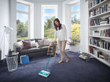 Leifheit Regulus Carpet Sweeper, a cordless, lightweight device with adjustable height and three brushes for efficient cleaning.